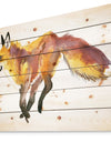 Cute fox wtercolor illustration - Animals Painting Print on Natural Pine Wood