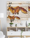 Cute fox wtercolor illustration - Animals Painting Print on Natural Pine Wood