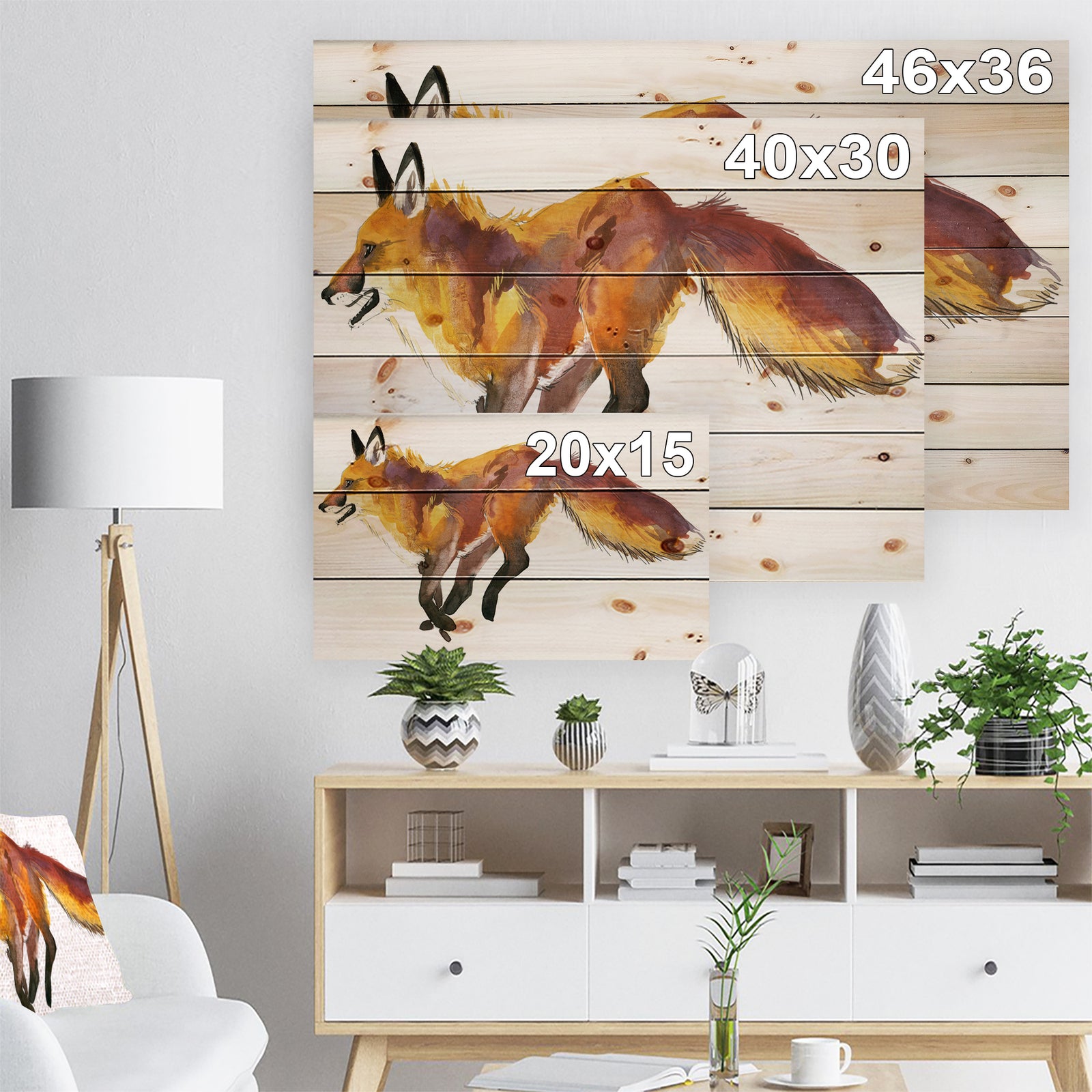 Cute fox wtercolor illustration - Animals Painting Print on Natural Pine Wood
