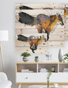 Running Fox watercolor illustration - Animals Painting Print on Natural Pine Wood