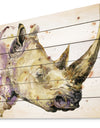 Rhinoceros watercolor - Animals Painting Print on Natural Pine Wood