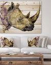 Rhinoceros watercolor - Animals Painting Print on Natural Pine Wood