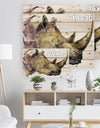 Rhinoceros watercolor - Animals Painting Print on Natural Pine Wood