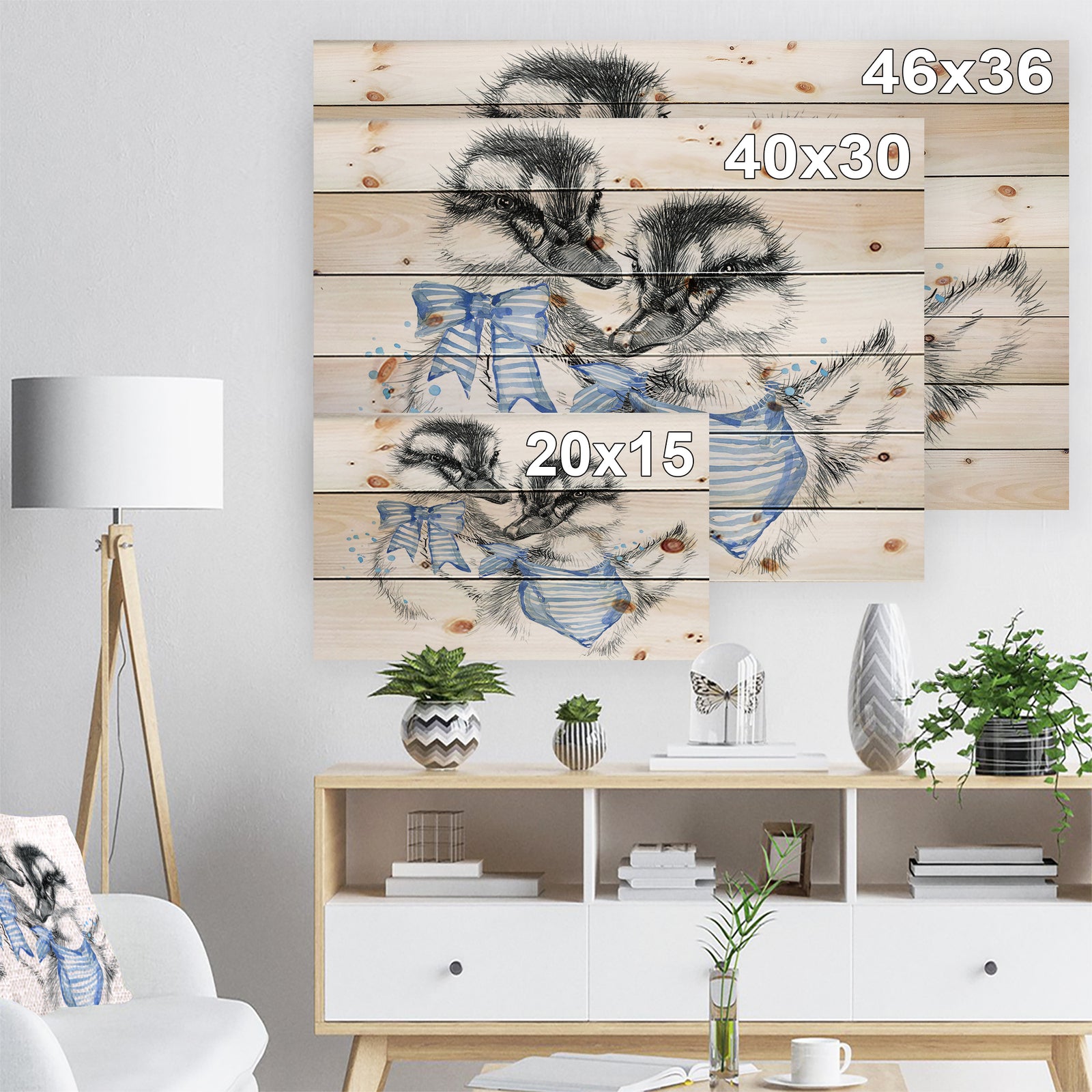 Cute Two Little Duckling - Animals Painting Print on Natural Pine Wood