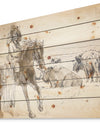 Indian Chief Riding Horse - Sketch of Indian Animals Painting Print on Natural Pine Wood