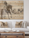 Indian Chief Riding Horse - Sketch of Indian Animals Painting Print on Natural Pine Wood