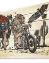 Native American in Motorcycle - Sketch of Indian Animals Painting Print on Natural Pine Wood