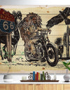 Native American in Motorcycle - Sketch of Indian Animals Painting Print on Natural Pine Wood