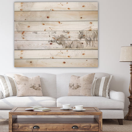 Wild Bison Buffalo Sketch - Farmhouse Animal Painting Print on Natural Pine Wood