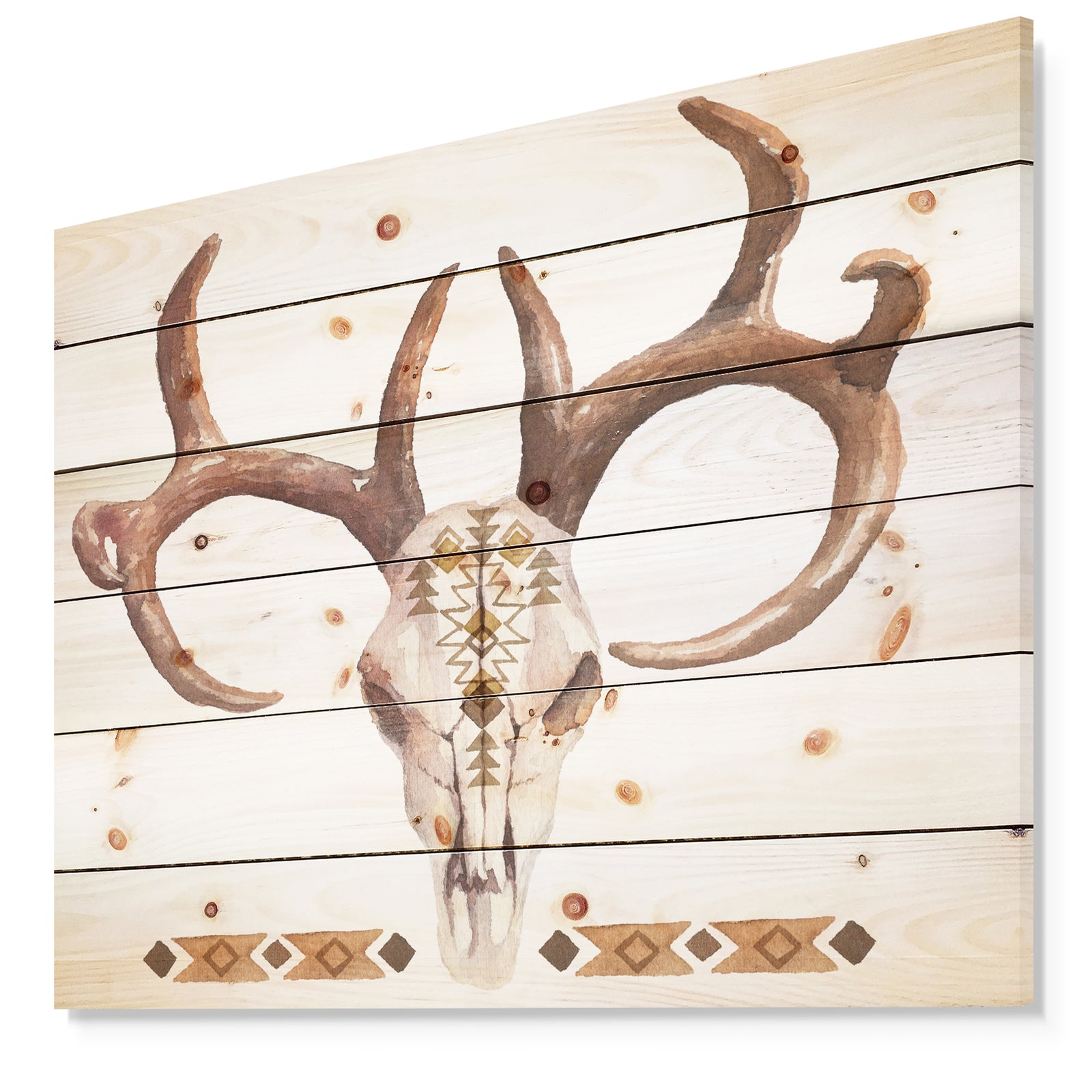Real Deer Antler Sketch - Farmhouse Animal Painting Print on Natural Pine Wood