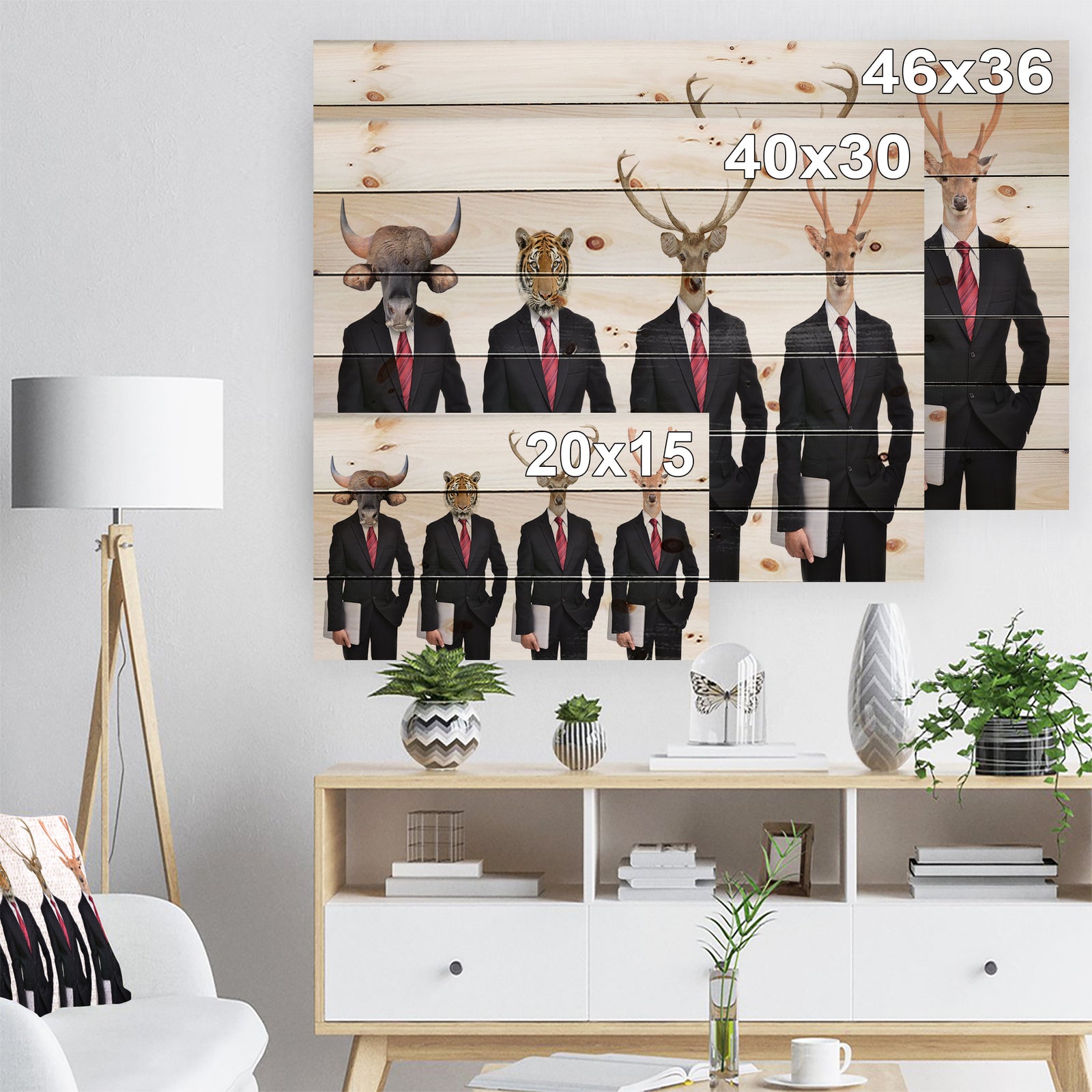 Animals in Americana Suit - Animals photography Print on Natural Pine Wood