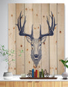 Deer head Portrait - Sketch Animals Painting Print on Natural Pine Wood