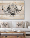 Pencil Bufallo Sketch in Black and White - Animals Painting Print on Natural Pine Wood