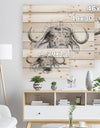 Pencil Bufallo Sketch in Black and White - Animals Painting Print on Natural Pine Wood