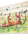 Happy Brown dog with Flowers and Butterfly - Animals Painting Print on Natural Pine Wood