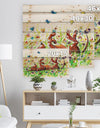 Happy Brown dog with Flowers and Butterfly - Animals Painting Print on Natural Pine Wood
