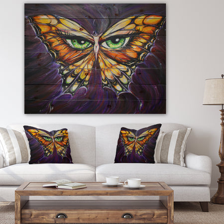 Butterfly with Eyes in Wings - Contemporary Animals Painting Print on Natural Pine Wood