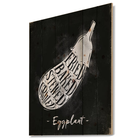 Eggplant cutting scheme chalk - Farmhouse Food Painting Print on Natural Pine Wood
