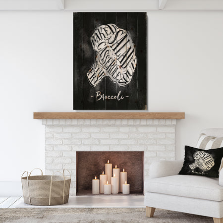 Broccoli cutting scheme chalk - Farmhouse Food Painting Print on Natural Pine Wood