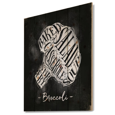 Broccoli cutting scheme chalk - Farmhouse Food Painting Print on Natural Pine Wood