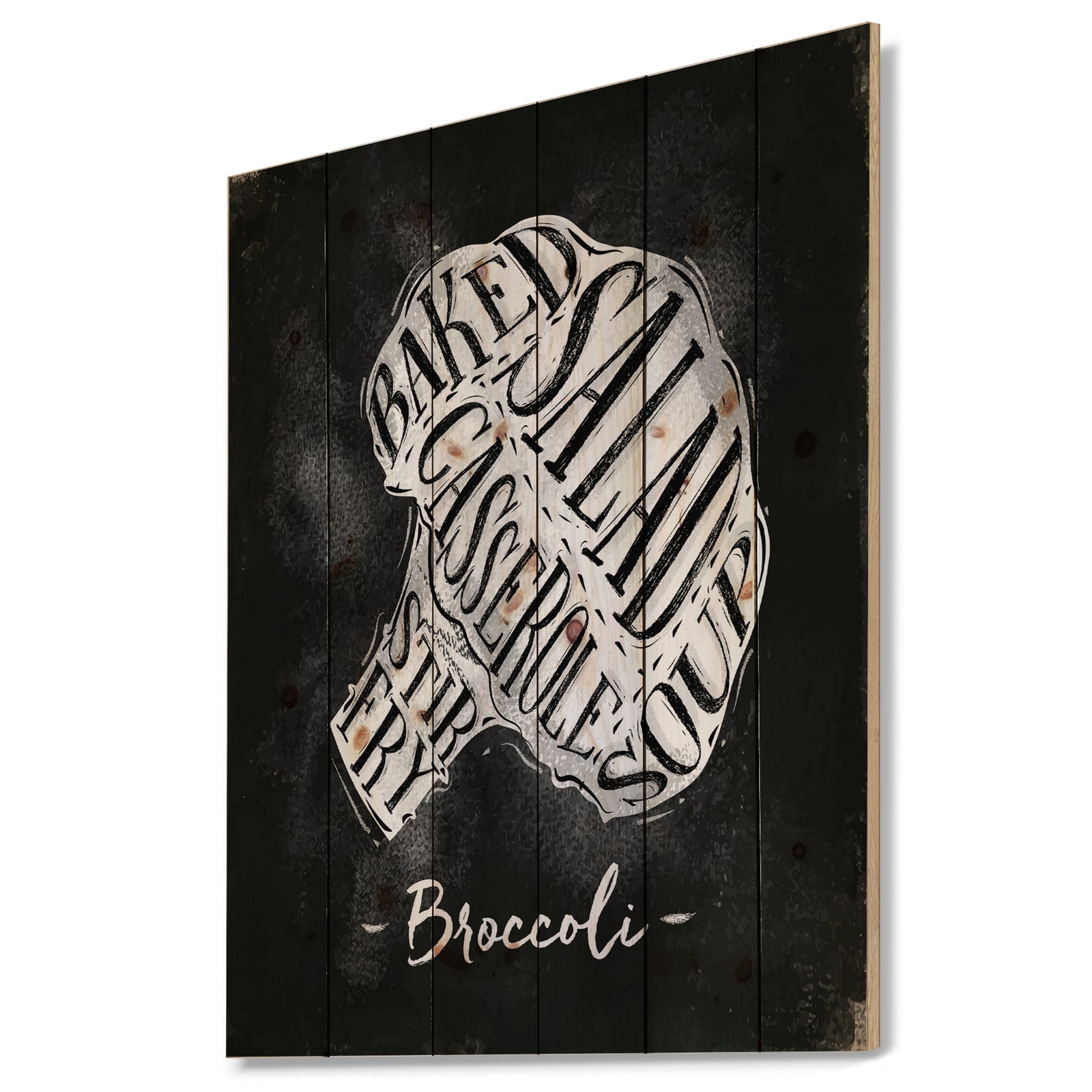 Broccoli cutting scheme chalk - Farmhouse Food Painting Print on Natural Pine Wood