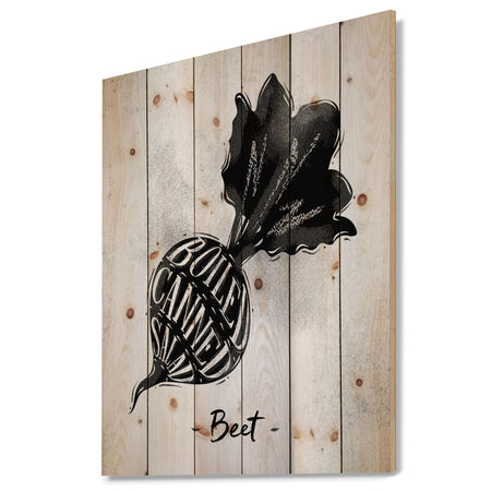 Beet cutting scheme - Farmhouse Food Painting Print on Natural Pine Wood