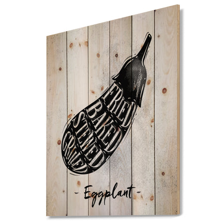 Eggplant cutting scheme - Farmhouse Food Painting Print on Natural Pine Wood