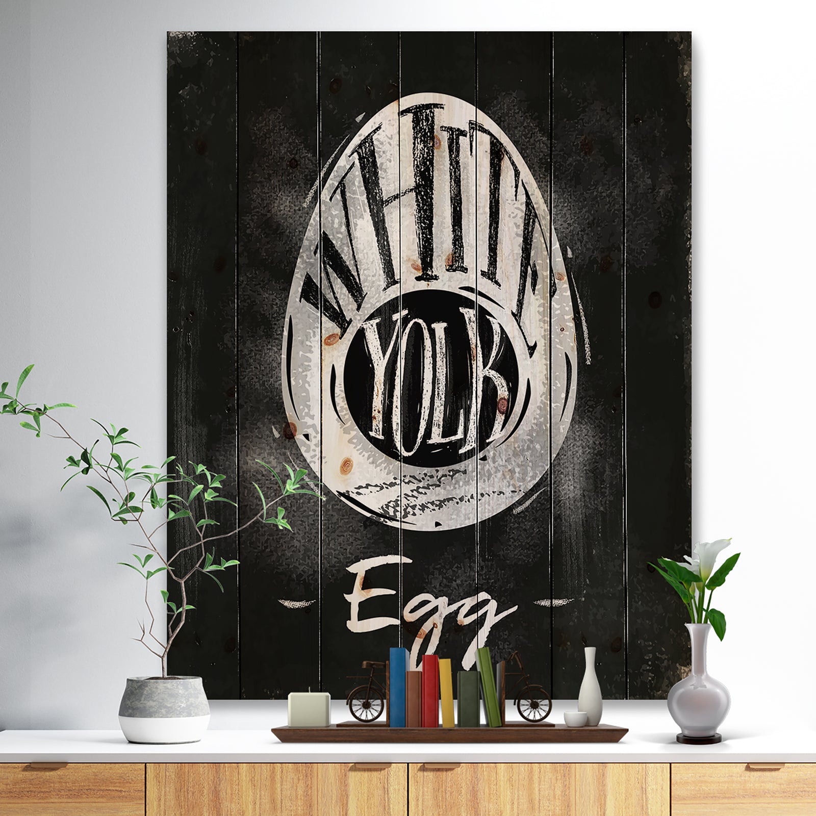 Egg cutting scheme chalk - Farmhouse Food Painting Print on Natural Pine Wood