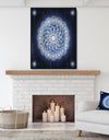 Abstract fractal flower in Blue Background - Digital Art Print on Natural Pine Wood