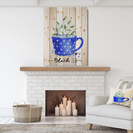 Teacup black tea - Food Painting Print on Natural Pine Wood