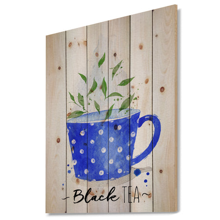 Teacup black tea - Food Painting Print on Natural Pine Wood