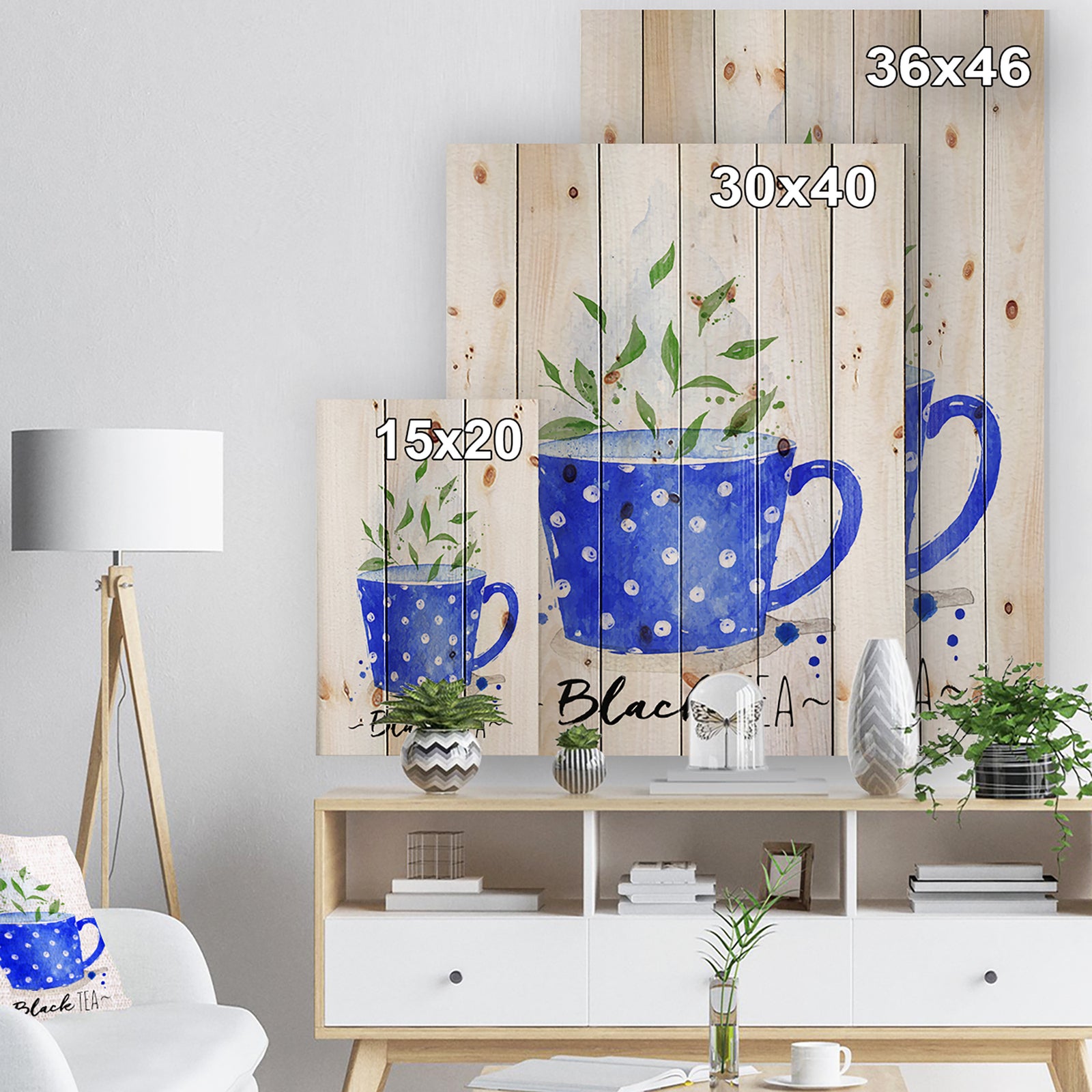 Teacup black tea - Food Painting Print on Natural Pine Wood