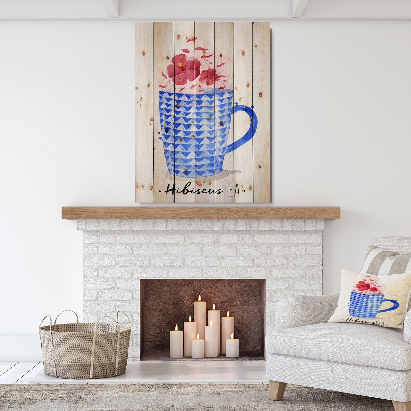 Teacup red tea - Food Painting Print on Natural Pine Wood