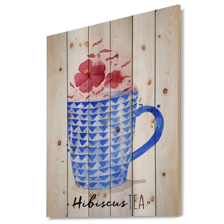 Teacup red tea - Food Painting Print on Natural Pine Wood