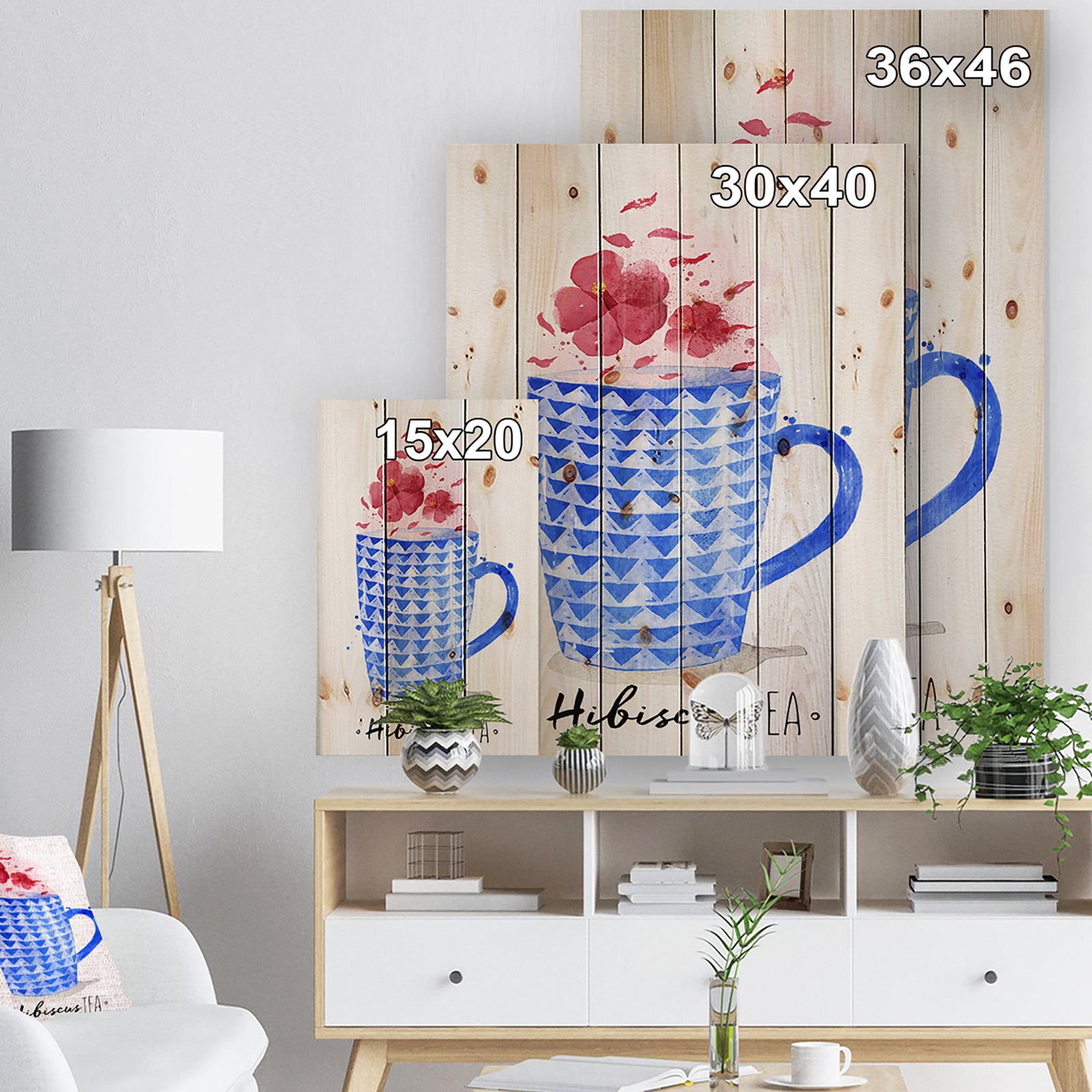 Teacup red tea - Food Painting Print on Natural Pine Wood