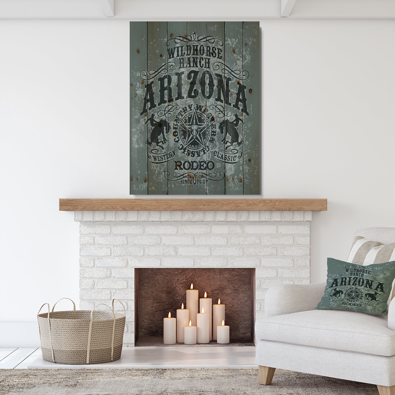 Arizona wild horse rodeo - Farmhouse Art Print on Natural Pine Wood