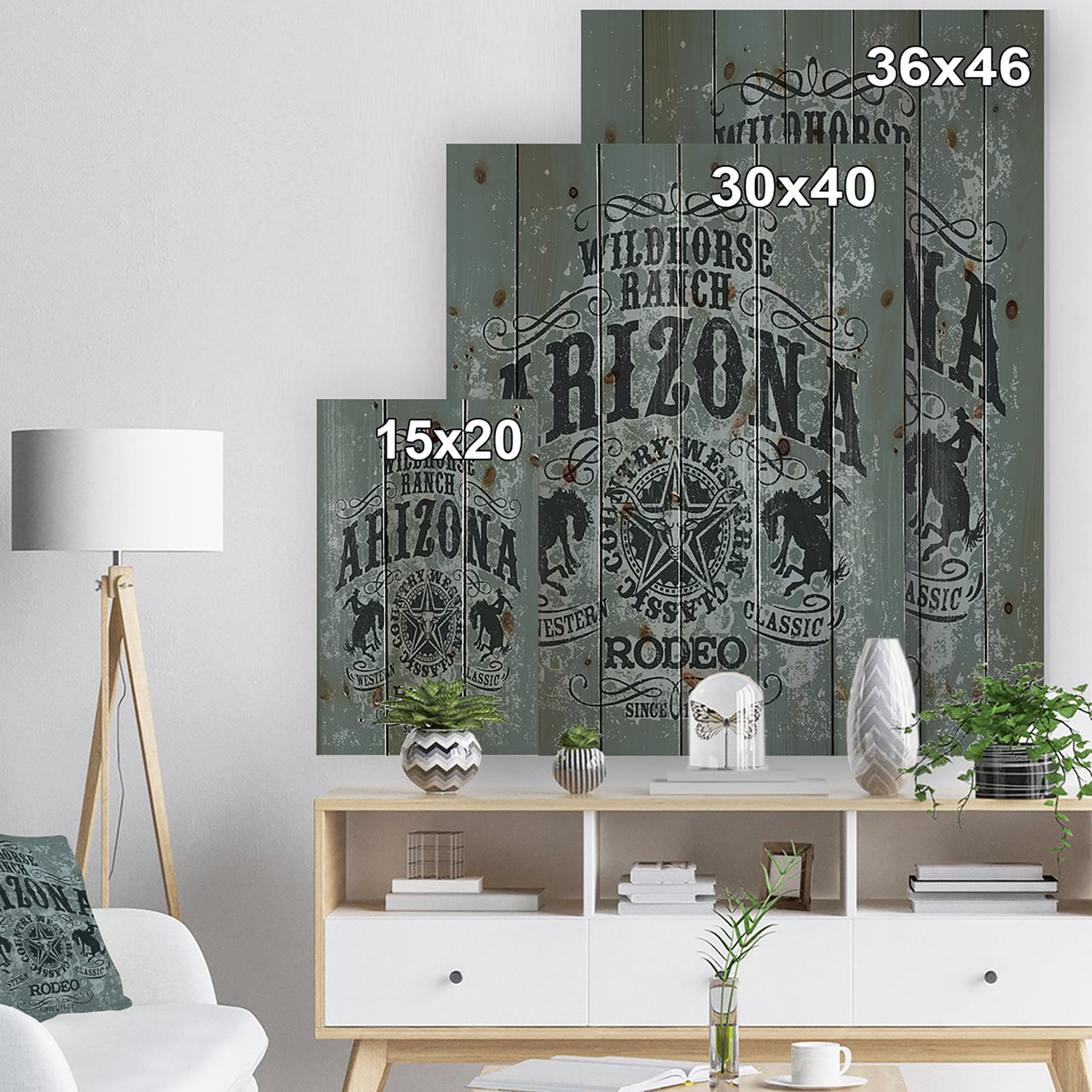 Arizona wild horse rodeo - Farmhouse Art Print on Natural Pine Wood