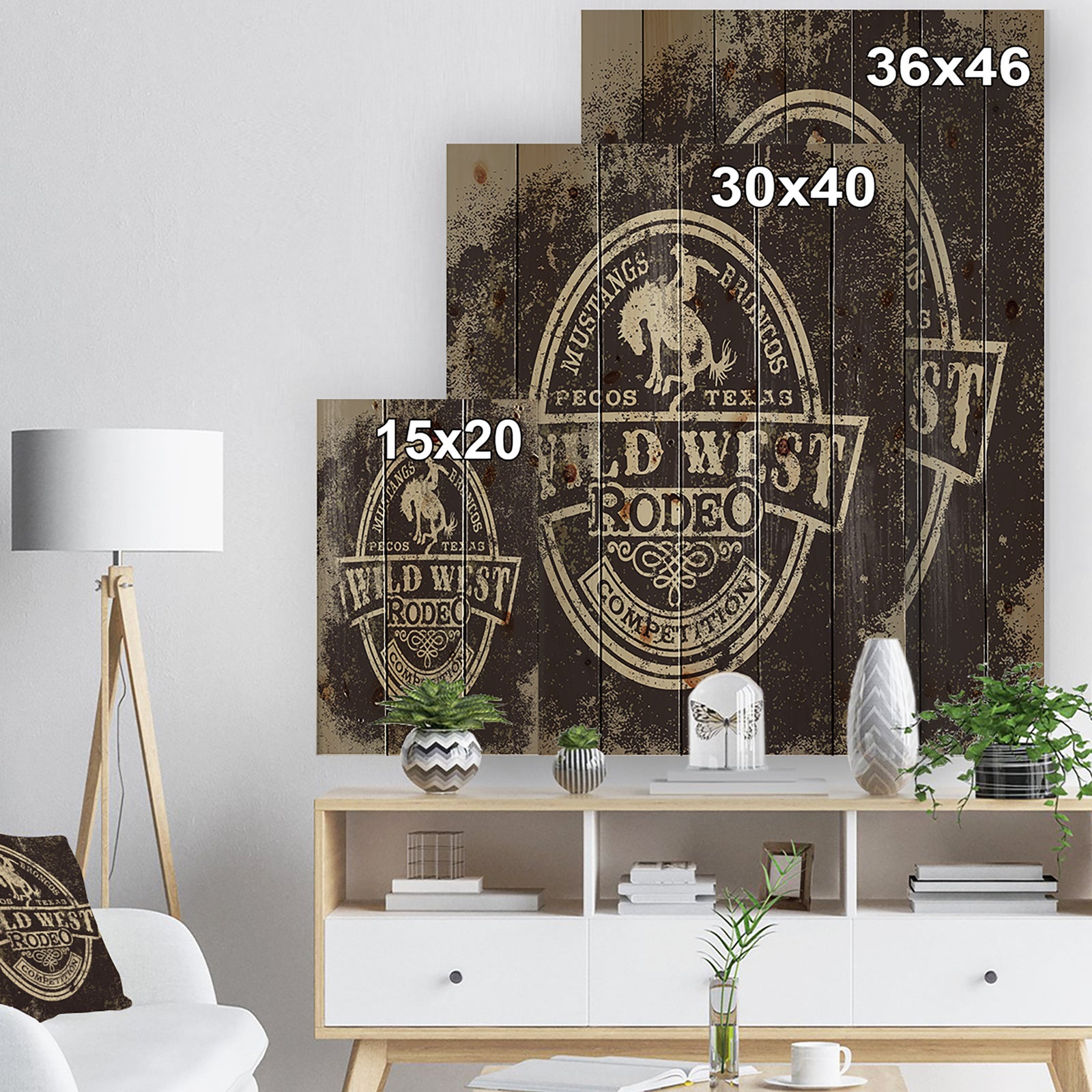 Wild west rodeo - Farmhouse Art Print on Natural Pine Wood