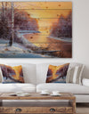 Painting winter forest - Landscapes Painting Print on Natural Pine Wood