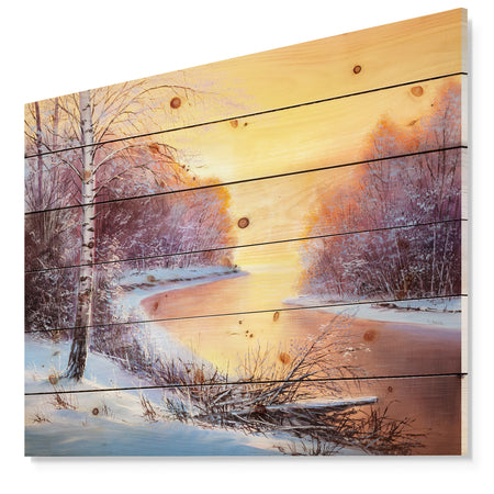Painting winter forest - Landscapes Painting Print on Natural Pine Wood