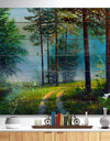 Colorful Summer Forest in Waterfall - Landscapes Painting Print on Natural Pine Wood