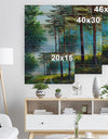 Colorful Summer Forest in Waterfall - Landscapes Painting Print on Natural Pine Wood