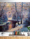 Winter Forest in River Sunset - Landscapes Painting Print on Natural Pine Wood