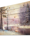 River in Winter Landscape - Landscapes Painting Print on Natural Pine Wood