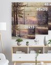 River in Winter Landscape - Landscapes Painting Print on Natural Pine Wood