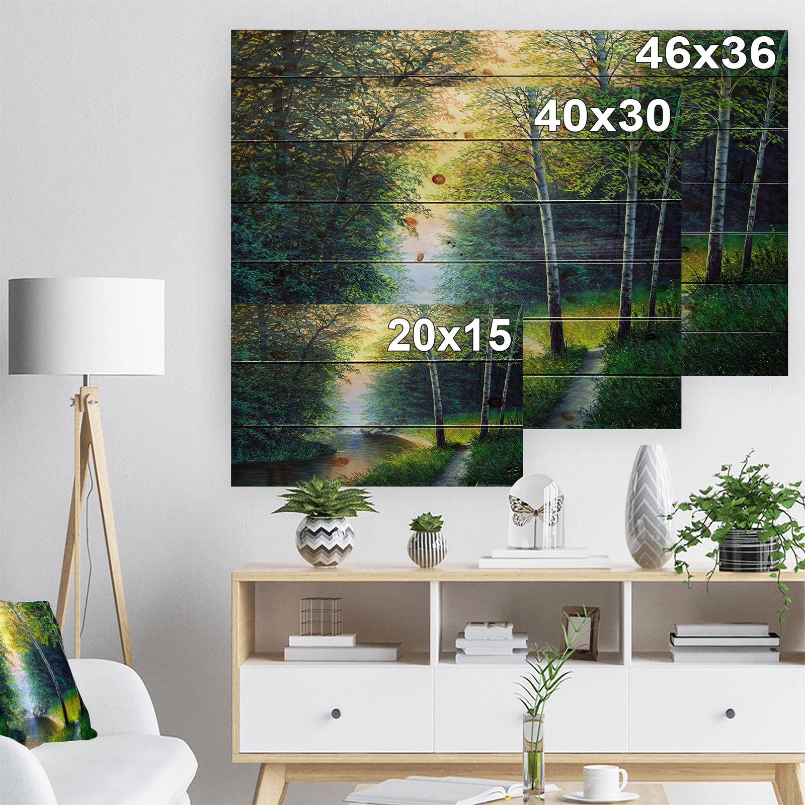 River with Waterful - Landscapes Painting Print on Natural Pine Wood