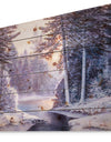 Winter Forest with the River in Frosty Day - Landscapes Painting Print on Natural Pine Wood