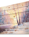 Winter Landscape with a River - Landscapes Painting Print on Natural Pine Wood