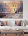 Winter Landscape with a River - Landscapes Painting Print on Natural Pine Wood