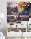 Winter Forest in River - Landscapes Painting Print on Natural Pine Wood